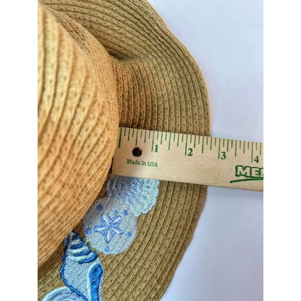 Steve Madden NWOT Women's Tan Sea Shell Embroidered Packable Sun Hat